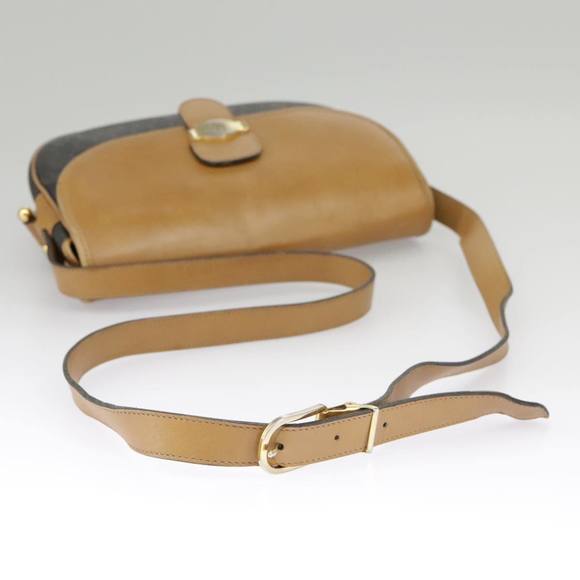 Christian Dior Honeycomb Canvas Shoulder Bag PVC Leather Beige Gold Auth bs18673